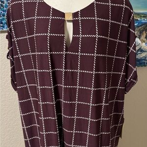 Perseption Maroon and White Grid Blouse